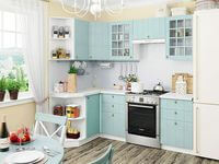 Небольшая угловая кухня в голубом и белом цвете Севастополь